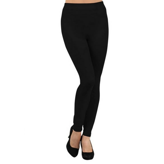 K-Cliffs Women's One Size Seamless Fleece Lined Leggings 2" Waistband, Solid Color (Black)