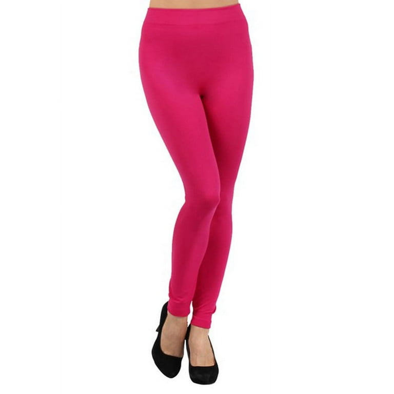 K Cliffs Women s One Size Solid Color Seamless Fleece Lined Legging Fuschia Walmart