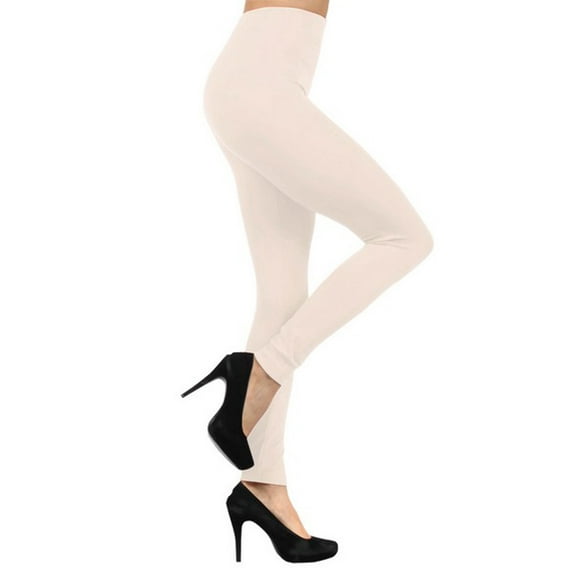 K-Cliffs Women's One Size Solid Color Seamless Fleece Lined Legging, Ivory, 95%Plyester 5% Spandex