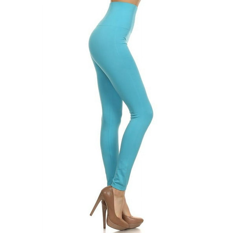 K-Cliffs Women's One Size Solid Color Super High Waist Leggings Wt/5½  Waistband, Turquoise, 95% Polyester, 5% Spandex