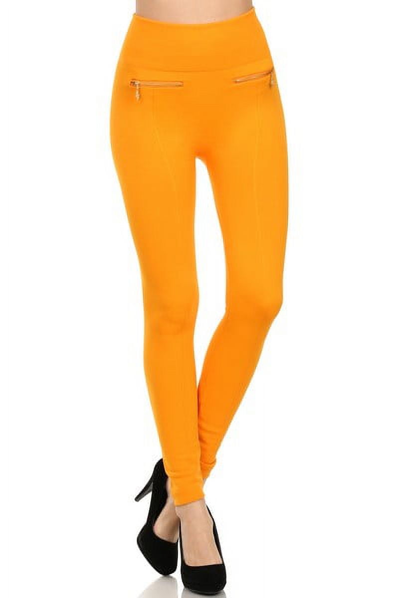 K-Cliffs Women's One size Fleece Leggings in Solid Color with 2 Gold zippers & seams on Front, Mustard, 95% Polyester 5% Spandex