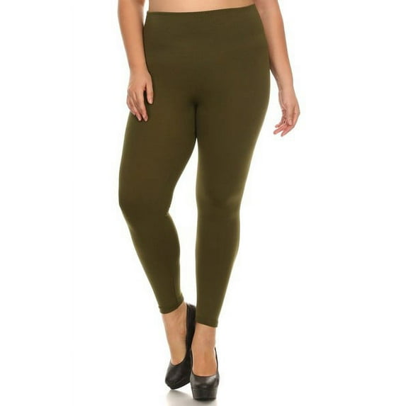 K-Cliffs Women's Plus Classic Full Length Seamless Fleece Leggings, Plus Size/One Size , Army Green