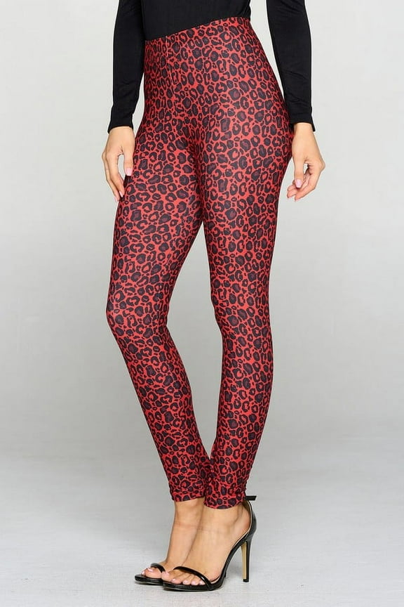 Women's Plus Size Classic Leopard Print Peach Skin Leggings Red