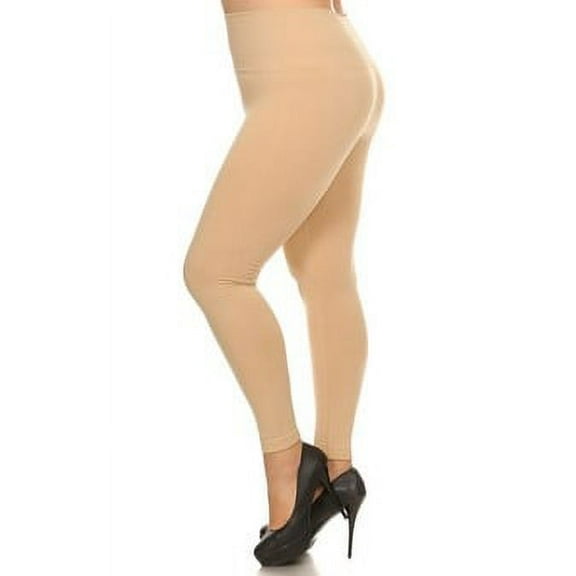 K-Cliffs Women's Plus Size Full Length Seamless Fleece Leggings, Beige, 95% Polyester, 5% Spandex