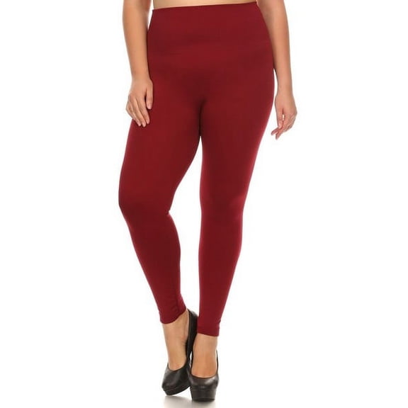 K-Cliffs Women's Plus Size Seamless Casual Fleece Leggings, (Usually fits sizes 12-16), Wine Red