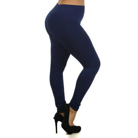 K-Cliffs Women's Plus Size Solid Color Seamless Fleece Lined Legging, Navy, 95% Polyester, 5% Spandex