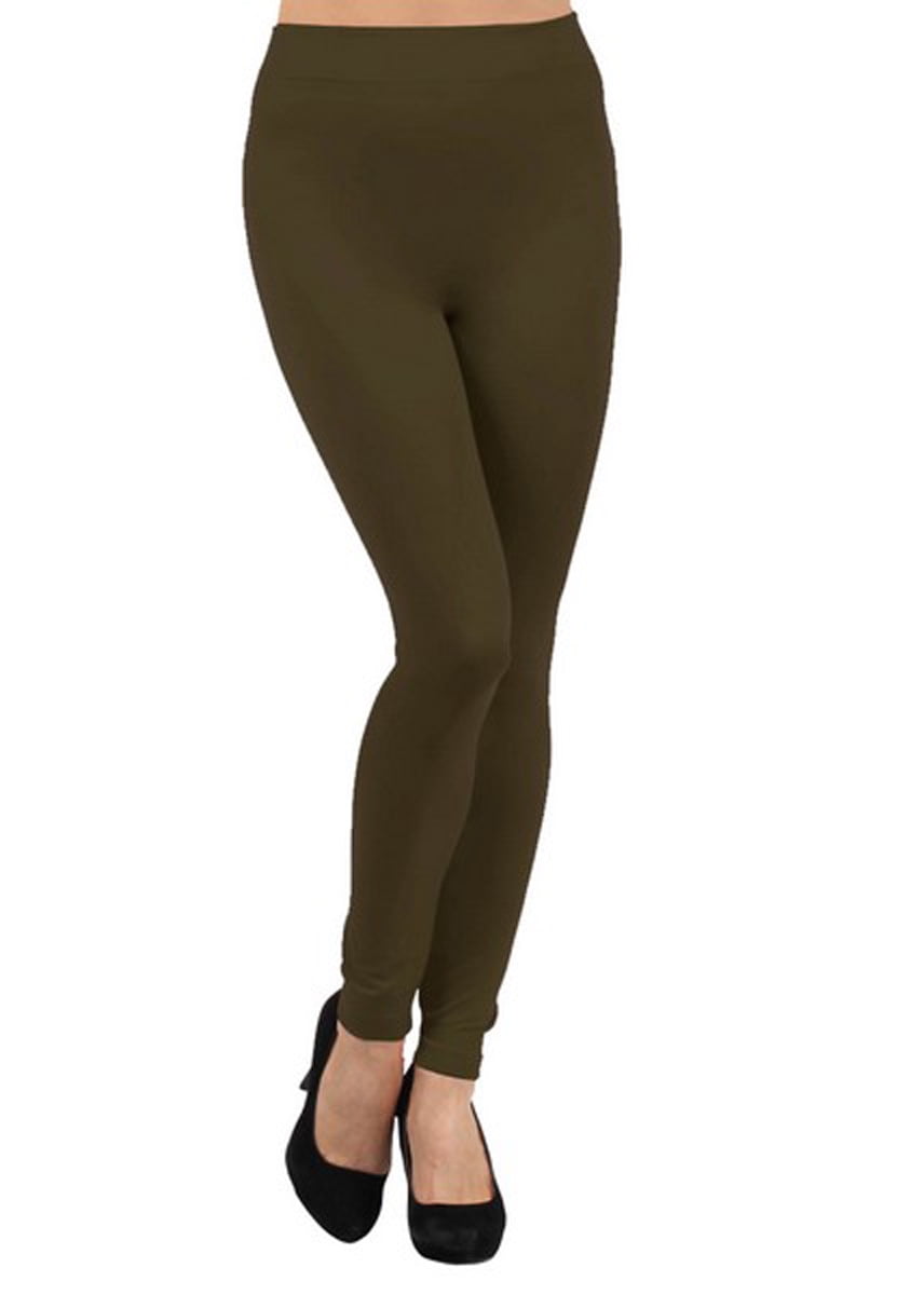 High Waist Fleece Lined Legging in Army Green • Impressions Online