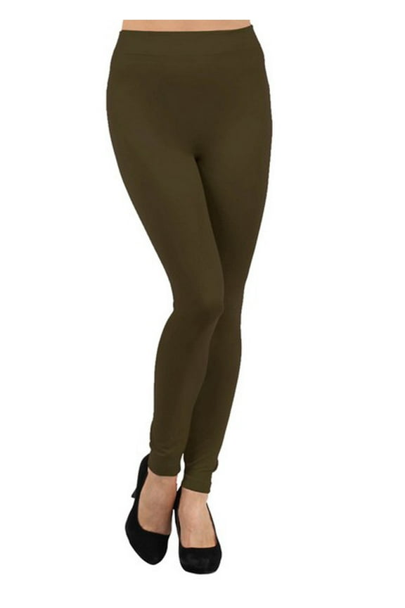 Women's Seamless Fleece Lined Legging, Army Green, One Size 95% Polyester, 5% Spandex