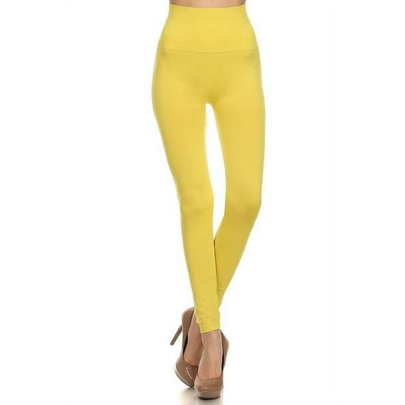 K-Cliffs Women's Super Stretchy High Waist Leggings, 5" Waistband, One Size, Yellow
