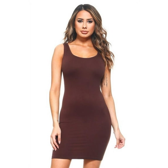 K-Cliffs Women's Traditional Ribbed Body-Con Tank Dress One Size, Brown, 95% Polyester, 5% Spandex