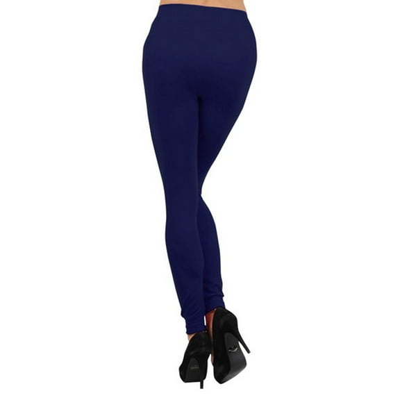 K-Cliffs Womens One Size Casual Solid Color Seamless Fleece Leggings, 95% Polyester 5% Spandex, Navy