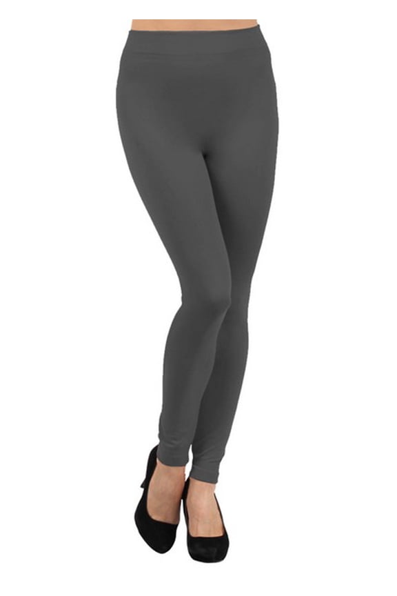 Womens One Size Solid Color Seamless Fleece Lined Legging, Charcoal, 95% Polyester 5% Spandex