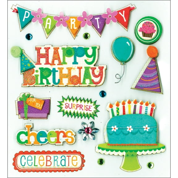 K&Company Dimensional Stickers-Birthday Wish