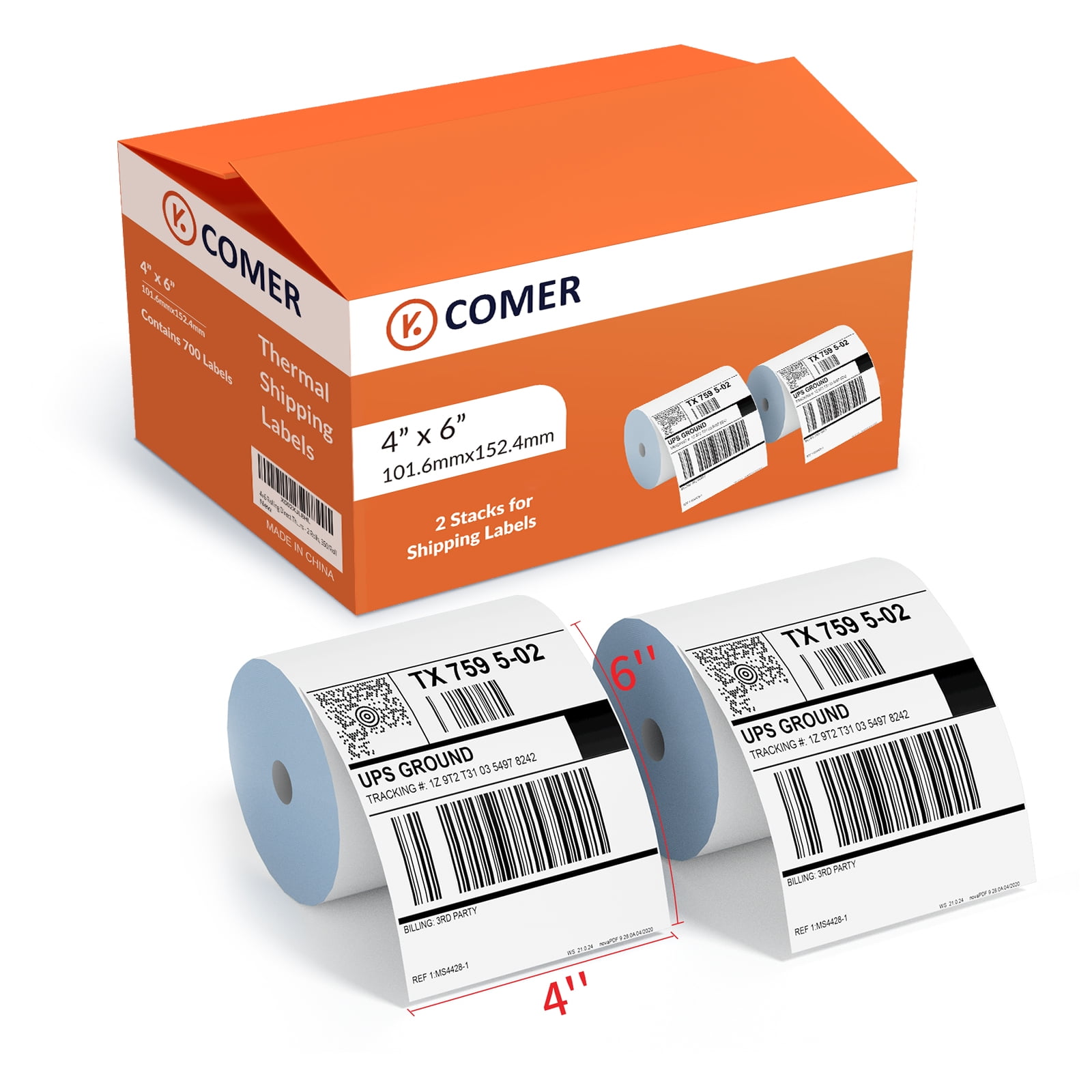 K Comer 4x6 Thermal Shipping Labels (2 Rolls, 700 Printer Labels