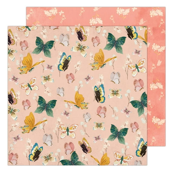 K&Company Antique Garden Double-Sided Paper 12"x12"-Gold Butterfly