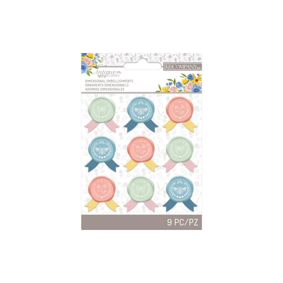 K&Company Antique Garden Seals W/Ribbon Accents 9/Pkg