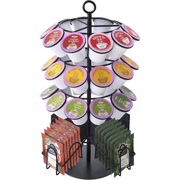 K-Cup And Tea Bag Organizer, 360 Spinning Carousel Holder for Keurig - Stores 36 Coffee Pods & 60 Tea Bags, Countertop Storage Stand Rack