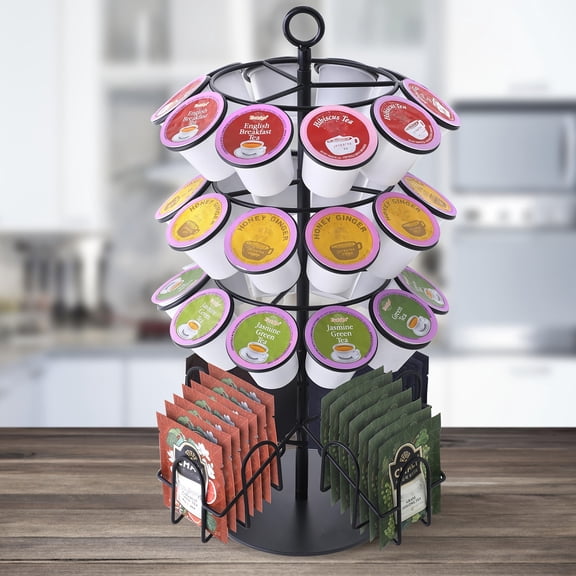 K-Cup And Tea Bag Organizer, 360 Spinning Carousel Holder for Keurig - Stores 36 Coffee Pods & 60 Tea Bags, Countertop Storage Stand Rack