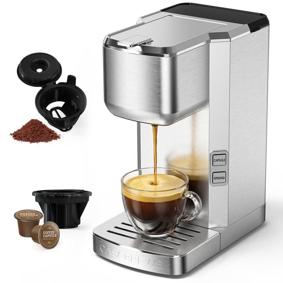 Coffee Maker 2-in-1 Single Serve Coffee Machine for K-Cup Capsule Pod and Ground Powder Brewer for Home Office Kitchen, Black