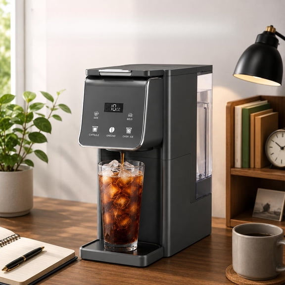 K Cup Coffee Maker With Bold Setting, Single Serve Hot & Iced Coffee Maker for K-Cup and Grounds, 52 Oz Removable Water Tank, 6 to 14oz Brew Size, Pod Coffee Machine With Reusable Filter, Gray
