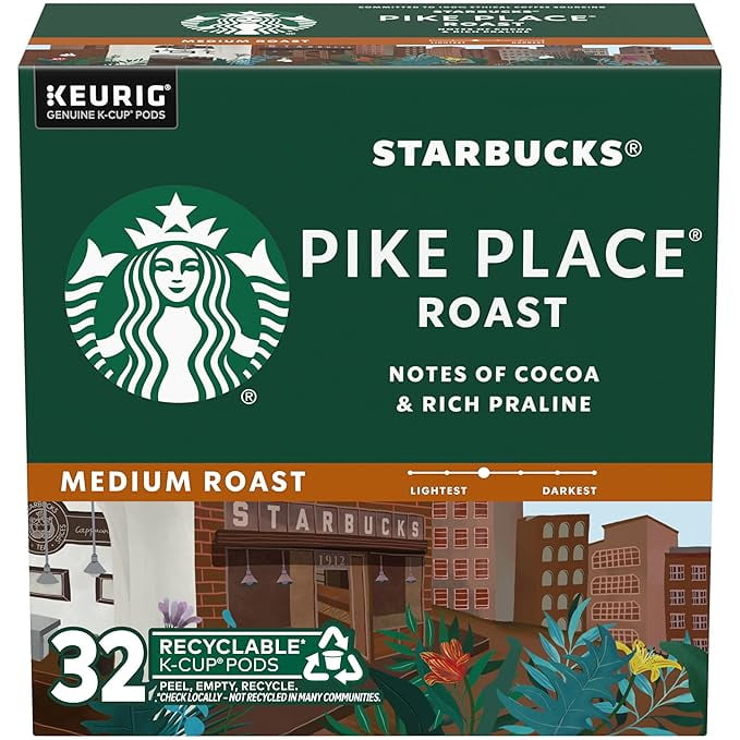 K-Cup Coffee Pods, Medium Roast Coffee, Pike Place Roast For Keurig Coffee Makers, 100% Arabica, 1 Box (32 Pods)