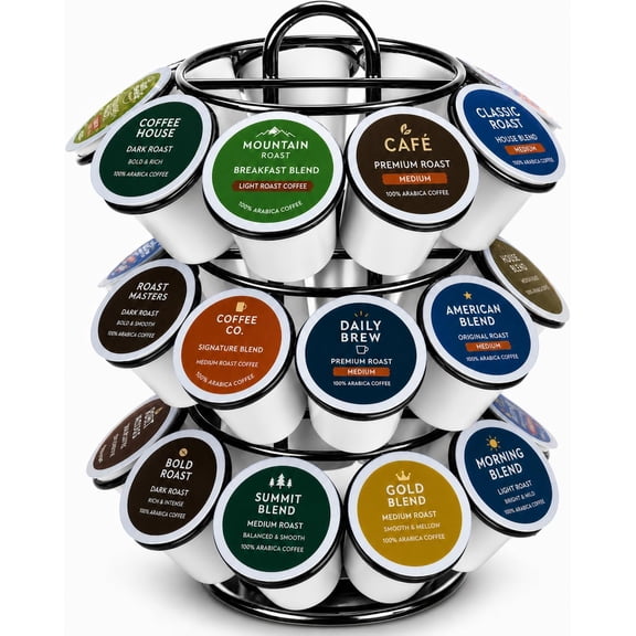 K Cup Holder, Carousel Coffee Pod Holder Compatible with 27 K Cup | Spins 360-Degrees, 3 Tier K Cup Organizer for Kitchen Counter Home or Office Storage, Anti-Slip Base, No Assembly, Black