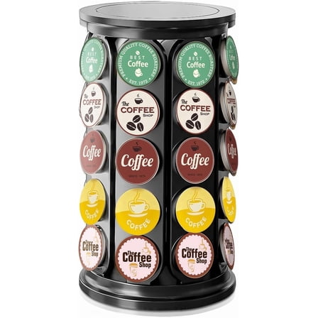K Cup Holder, Coffee Pod Carousel Organizer K Cup Stand, Compatible with 40 Keurig K-Cup Pods, Large Compacity Coffee Capsule Holder, Home or Office Kitchen Counter Organize(Black)
