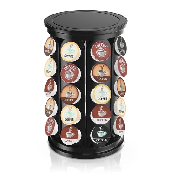 TeSabMi K-Cup Pod Carousel Holder, 40-Count Rotating Coffee Pod Organizer, Black Countertop Storage Stand