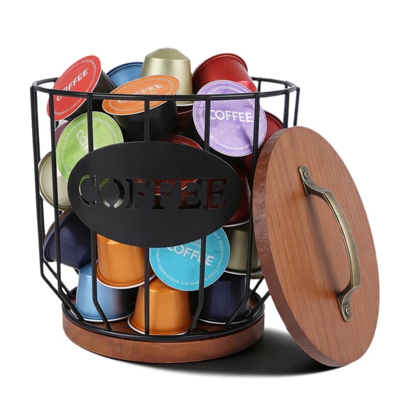 K Cup Holder, Coffee Pod Holder Organizer with Lid Coffee Pod Basket Coffee Capsule Storage Organizer, for Kitchen Countertop Coffee Bar Accessories