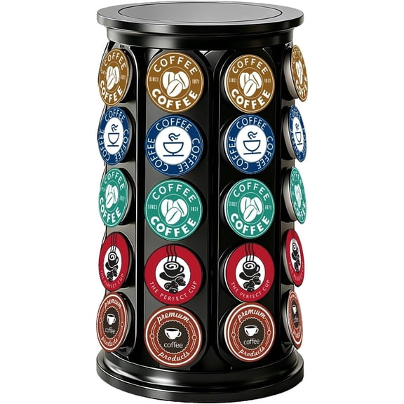 K Cup Holder, Coffee Pod Holder Storage Carousel, Holds 40 K-Cup Compatible Pods, 360 Rotating, Sturdy Non-Slip Base, Easy Assemble & Detachable, Space Saving for Home Office Kitchen (Black)