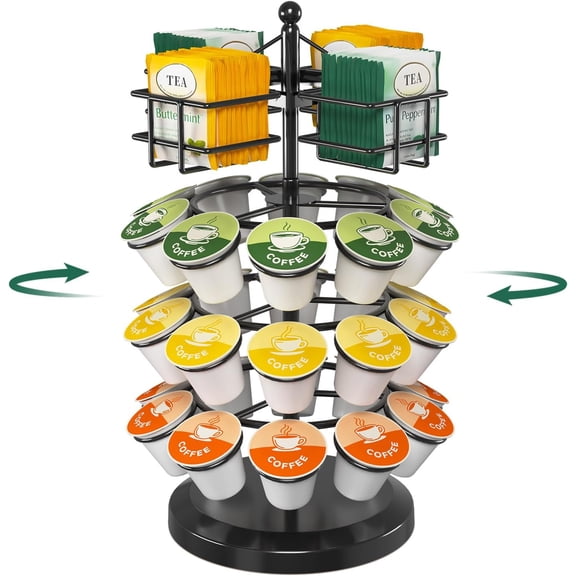EsLuker.ly K Cup Holder Coffee Pod Organizer Carousel for Countertop, Rotatable Metal 4-Tier Storage Rack Stand 30 Cups & Tea Bags, Convenience Meets Elegance