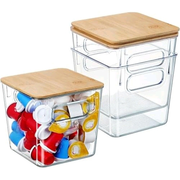 K Cup Holder Coffee Pod Organizer Large Capacity Clear Storage Container Bins with Bamboo Lids for Coffee Bar Organization and Storage (3 PACK)$$Home Decor, Kitchen, & Other