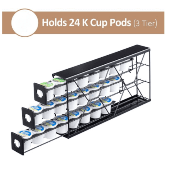 K Cup Holder Drawer 3 Tier Coffee Pod Holder for Save Space Countertop Kitchen (24 Pods Capacity)