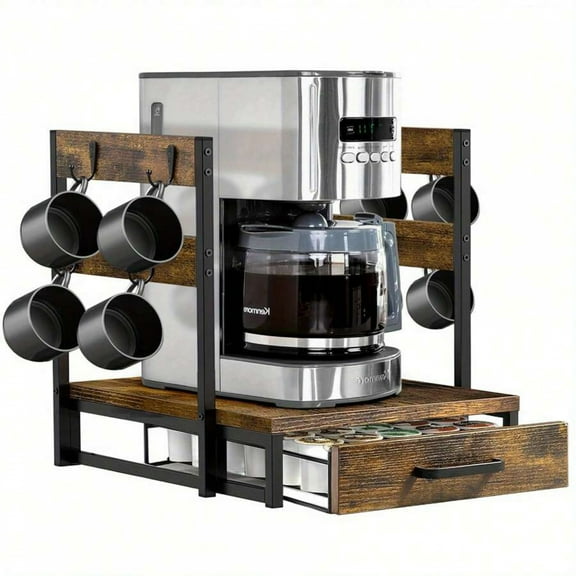 K Cup Holder Drawer, 35-Capacity Coffee Pod Organizer, With Mug Rack & Coffee Maker Stand, For Kitchen Countertop/Home & Office Counter Storage