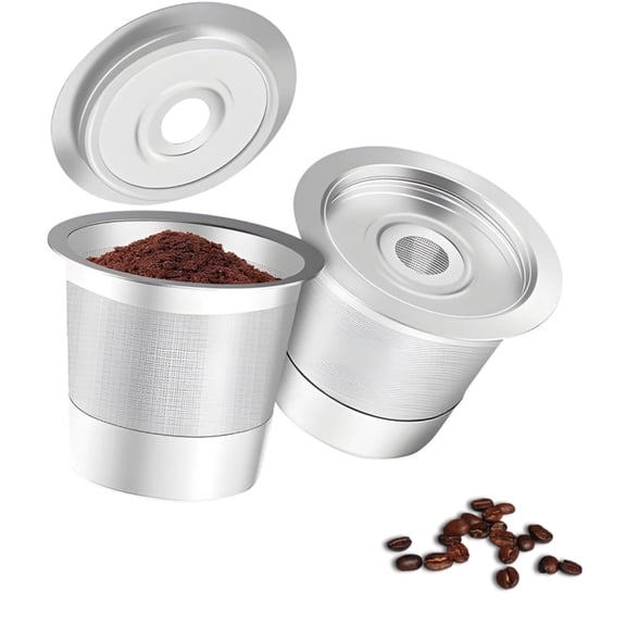 K Cup Reusable Coffee Pods, Stainless Steel Refillable K Cup, Metal K Cups Coffee Pods for Keuirg 1.0 Coffee Maker, K Cup Filters, Eco-Friendly, BPA-Free, Silver With Spoon, 4 count