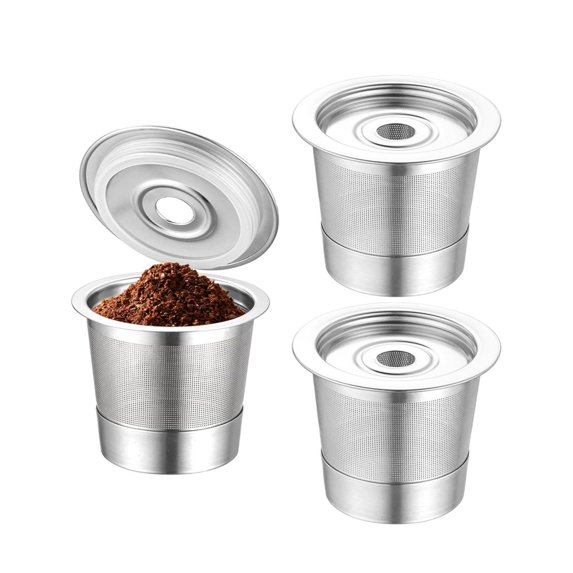 K Cup Reusable Coffee Pods, Stainless Steel Refillable K Cup, Metal K Cups Coffee Pods for Keurig 1.0 Coffee Maker, K Cup Filters, Eco-Friendly, BPA-Free, Silver, 3 count