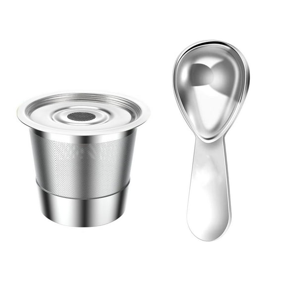 K Cup Reusable Coffee Pods, Stainless Steel Refillable K Cup, Metal K Cups Coffee Pods for Keurig 1.0 Coffee Maker, K Cup Filters, Eco-Friendly, BPA-Free, Silver With Spoon