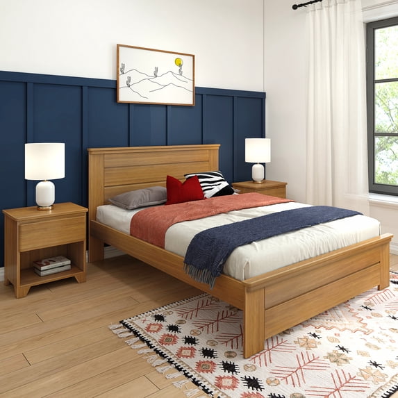 K/D Queen Bed Panel 7 slats w/ metal support bar, Pecan