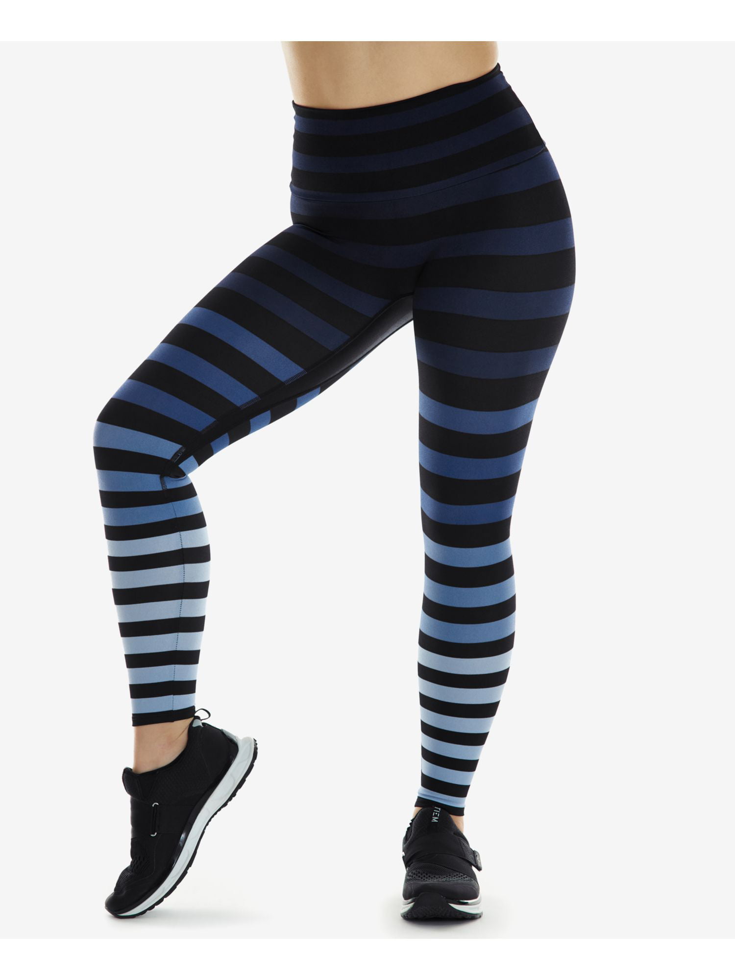 K-DEER Womens Blue Striped Active Wear Leggings M 