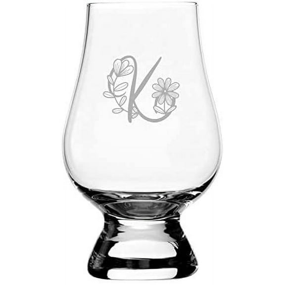 K Daishy Daisy Monogram Etched 6.5oz Glencairn Whisky Glass