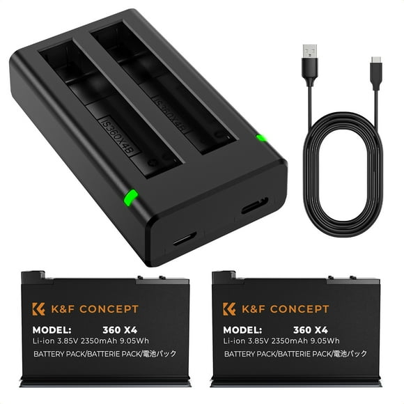 K&F CONCEPT 2 Pack 2350mAh  Batteries and Fast LED Charger Compatible with Insta360 X4 Action Camera