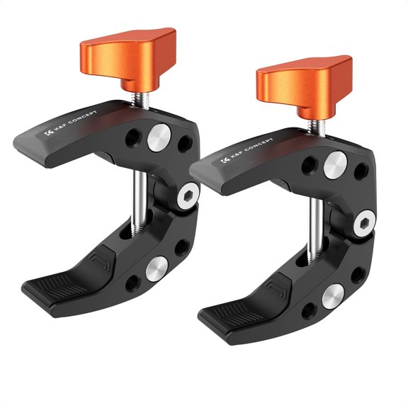 K&F CONCEPT 2 Pack Camera Mount Clamp, Super Crab Clamp with 1/4" Thread Holes for Round Pipe Flat Surface, Monitors, LED Lights, and Other Photographic Accessories