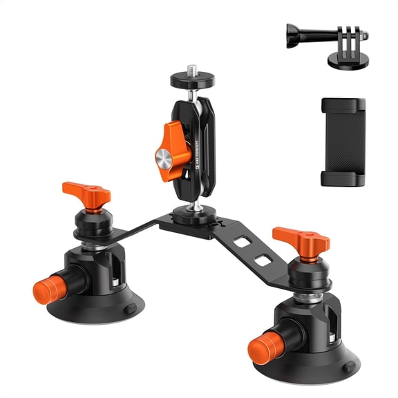 K&F CONCEPT 3" Dual Suction Cup Mount Sets for Camera with 360 Ball Head Heavy Duty Camera Mount for Car Windshield, Hood, Side Panel Compatible with GoPro, DJI, Insta360, DSLRs, Phone