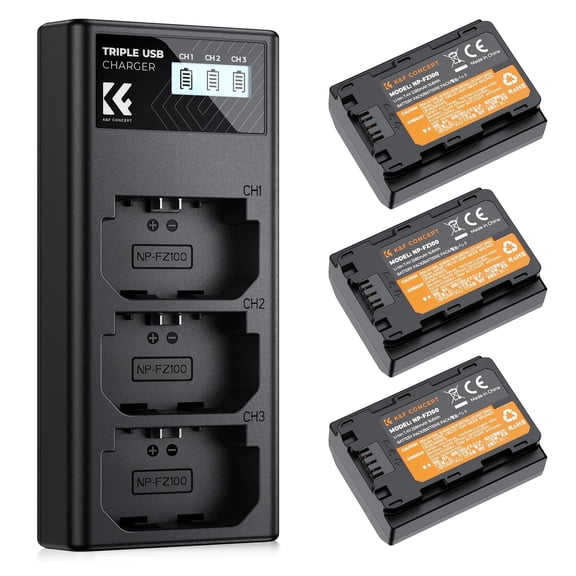 K&F CONCEPT 3-Pack NP-FZ100 Camera Battery and Upgraded LCD Battery Charger