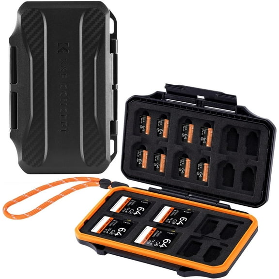 K&F CONCEPT 36 Slots SD Micro Memory Card Case, Water-Resistant Holder, Anti-Shock Carrying Storage Box for 24 SDXC SDHC TF Cards and 12