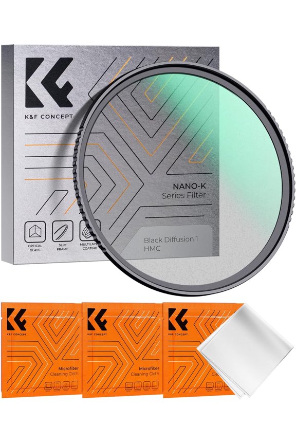 52mm Black Diffusion 1 Filter Mist Cinematic Effect Filter with 18 Multi-Layer Coatings for Video/Vlog/Portrait Photography (K-Series)