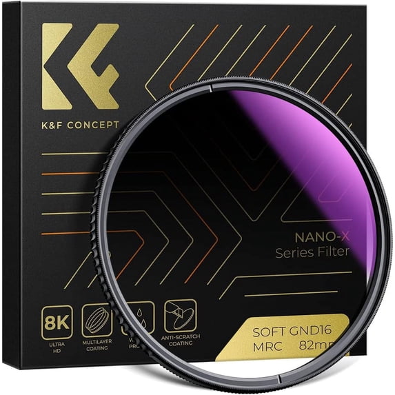 K&F CONCEPT 55mm Soft GND8 (3 Stop) Lens Filter Soft Graduated Neutral Density Filter with 28 Multi-Layer Coatings for Camera Lens (Nano-X Series)