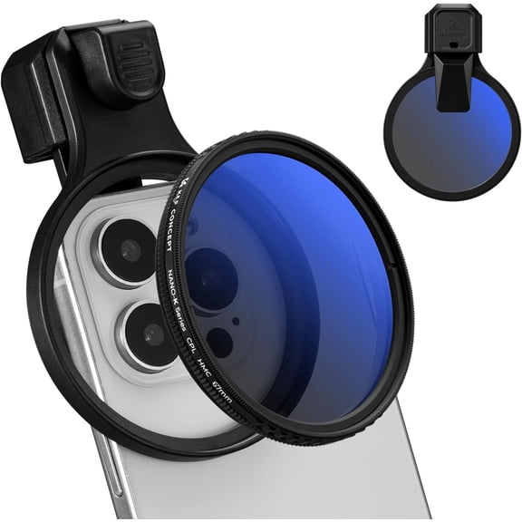 K&F CONCEPT 67mm Press-on CPL Phone Lens Filter Kit, Polarizing Filter Compatible with iPhone 17/16/15/14/13/12 Standard, 16/15/14/13/12 Pro/Pro Max, 67mm Threaded Filters