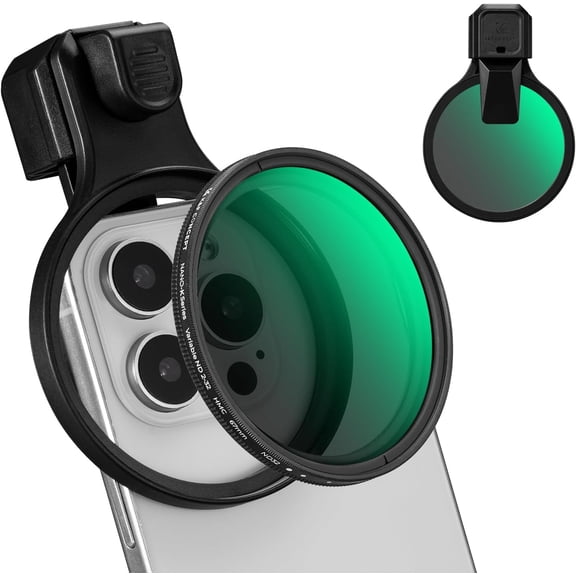 K&F CONCEPT 67mm Press-on ND2-32 Phone Lens Filter Kit, Multi-Coated VND Filter Compatible with iPhone 17/16/15/14/13/12 Standard, 16/15/14/13/12 Pro/Pro Max, 67mm Threaded Filters