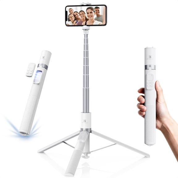 K&F CONCEPT 69" Selfie Stick, Pop Open & Quick Fold Phone Tripod, 360° Rotatable Selfie Stick with 9 Button Bluetooth Remote, Cell Phone Tripod for Travel, Live Streaming, Vloggers, White